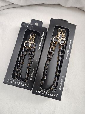 NIB HELLO LUX Tortoise Resin Link Phone Chain Set Crossbody + Wristlet